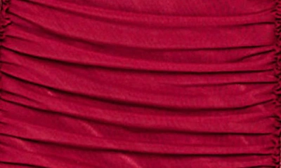 Shop Rare London Rosette Detail Ruched One-shoulder Handkerchief Hem Maxi Dress In Wine