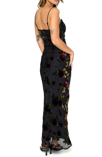 Shop Rare London Devore Floral Tie Front Chiffon Maxi Dress In Black