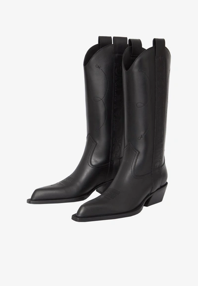 Off-white For Walking Leather Western Boots With Embroideries In Black
