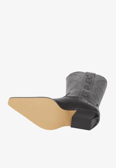 Off-white For Walking Leather Western Boots With Embroideries In Black