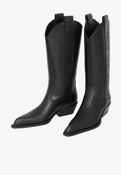 Off-white For Walking Leather Western Boots With Embroideries In Black