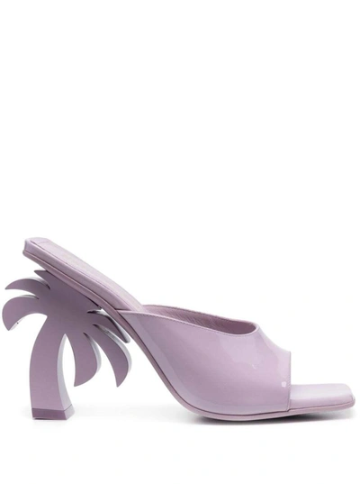 Shop Palm Angels Palm Tree Purple Mules With Palm Tree-shaped Heel In Leather Woman In Black