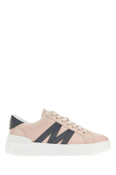 Shop Moncler Pastel Pink Leather Monaco M Sneakers In Marrone