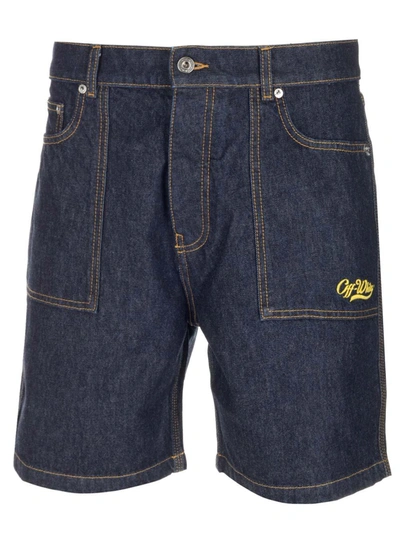 Shop Off-white Wave Off Denim Utility Shorts In Blue