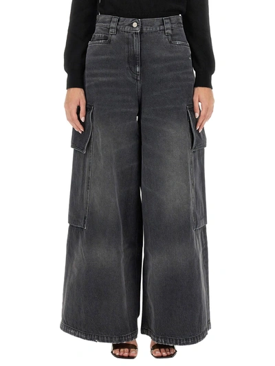 Shop Palm Angels Wide Parachute Jeans In Grigio