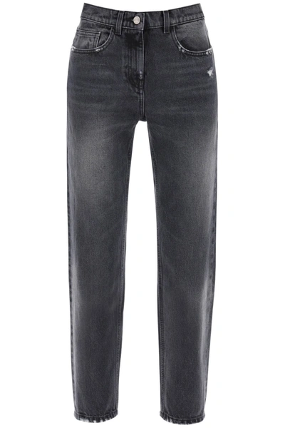 Shop Palm Angels Straight Cut Jeans In Black/brown