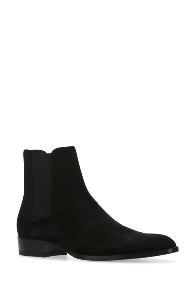 Shop Saint Laurent Man Black Suede Wyatt Ankle Boots