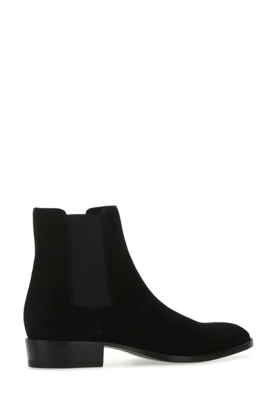 Shop Saint Laurent Man Black Suede Wyatt Ankle Boots