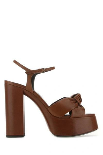 Shop Saint Laurent Woman Brown Leather Bianca 85 Sandals