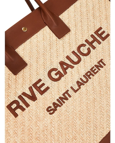 Shop Saint Laurent Women Rive Gauche Raffia Tote Bag In Cream