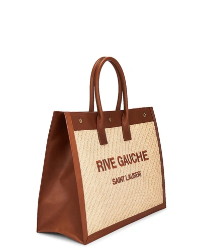 Shop Saint Laurent Women Rive Gauche Raffia Tote Bag In Cream
