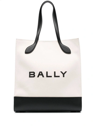 Shop Bally Bar Keep On Fabric Tote Bag In White