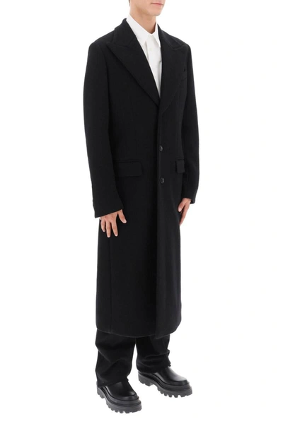 Shop Dolce & Gabbana Techno-wool Deconstructed Coat In Black