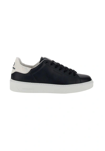 Shop Woolrich Classic Court Calf Leather Sneakers In Blue-white