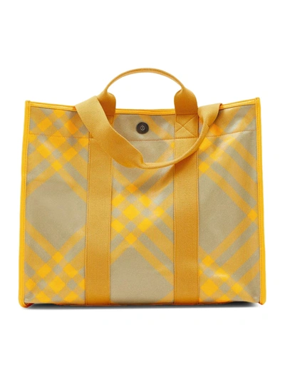 Shop Burberry Checked Tote Bag In Nude & Neutrals