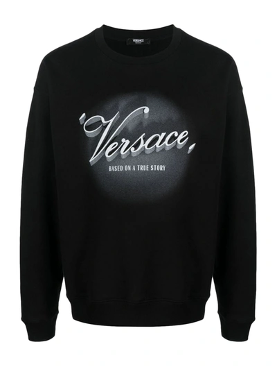 Shop Versace Cotton Sweatshirt In Black