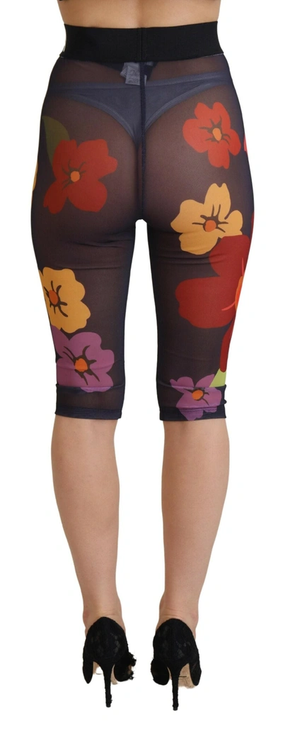 Shop Dolce & Gabbana Black Floral Leggings Stretch Waist Women's Pants