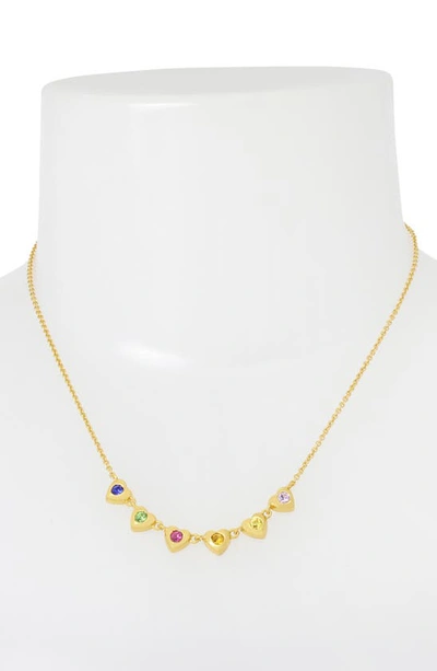Shop Kurt Geiger Rainbow Crystal Heart Necklace In Gold/ Multi