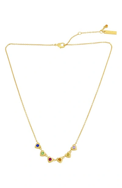 Shop Kurt Geiger Rainbow Crystal Heart Necklace In Gold/ Multi