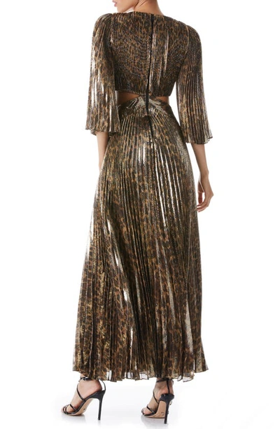 Shop Alice And Olivia Bahama Metallic Pleated Cutout Silk Blend Maxi Dress In Spotted Leopard