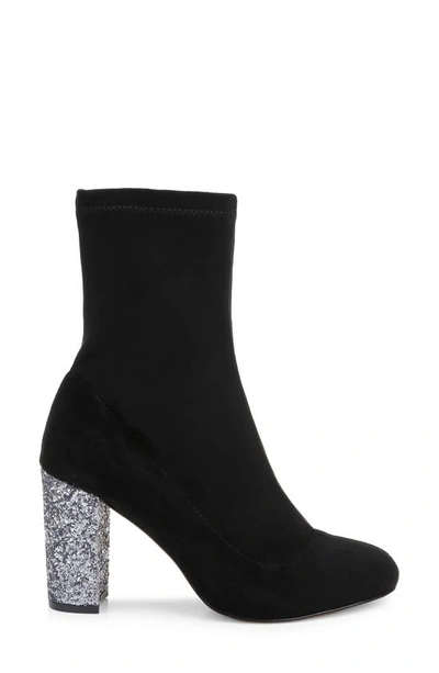 Shop Jewel Badgley Mischka Jovanna Embellished Block Heel Bootie In Black Microsuede