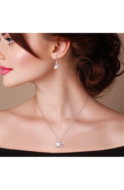 Delmar Sterling Silver 7.5–9mm Cultured Freshwater Pearl & Moissanite Bow Drop Earrings & Necklace S In White
