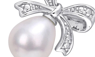 Delmar Sterling Silver 7.5–9mm Cultured Freshwater Pearl & Moissanite Bow Drop Earrings & Necklace S In White