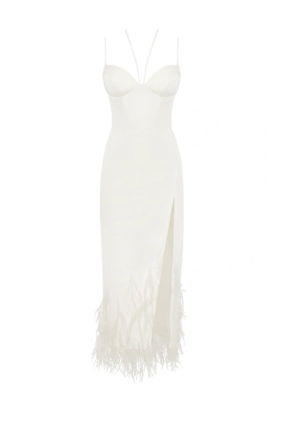 Milla White Cocktail Dress Decorated With Feathers, Xo Xo In White