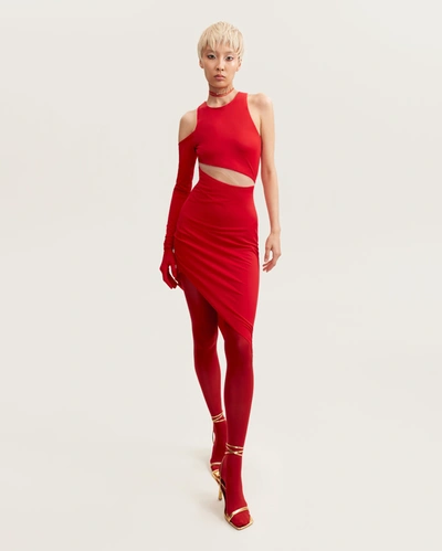Milla Jaw-dropping Asymmetric Red Midi Dress, Xo Xo In Red