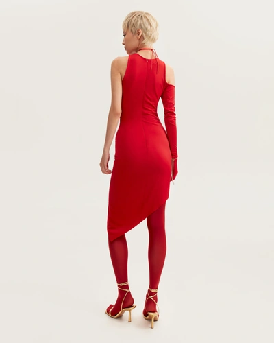 Milla Jaw-dropping Asymmetric Red Midi Dress, Xo Xo In Red