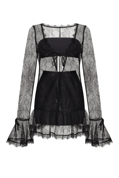 Milla Alluring Semi-transparent Lace Mini Dress In Black, Xo Xo In Black