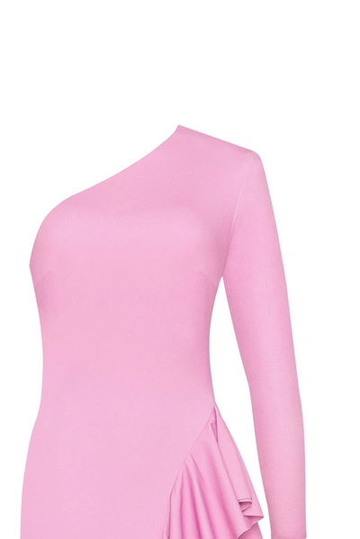 Shop Milla One-shoulder Ruffle-trimmed Maxi Dress In Pink, Xo Xo