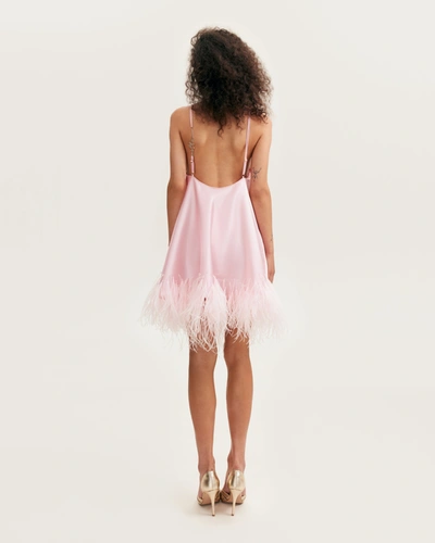 Shop Milla Bohemian Pink Feather-trimmed Slip Mini Dress, Xo Xo