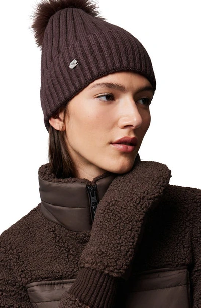Shop Soia & Kyo Ribbed Beanie With Feather Pom In Mushroom