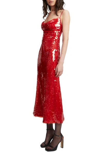 Shop Bardot Karina Sequin Cowl Neck Midi Dress In Fire Red