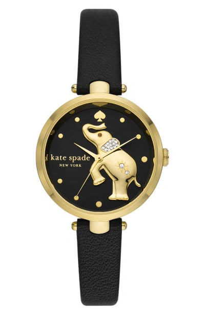 Shop Kate Spade Holland Elephant Leather Strap Watch, 34mm In Black