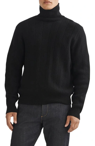 Shop Rag & Bone Durham Herringbone Cashmere Turtleneck Sweater In Black