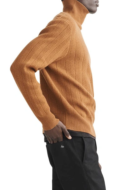 Shop Rag & Bone Durham Herringbone Cashmere Turtleneck Sweater In Camel