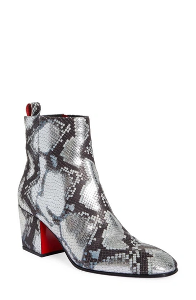 Shop Christian Louboutin Rosalio Snakeskin Print Ankle Boot In Silver/ Black Multi