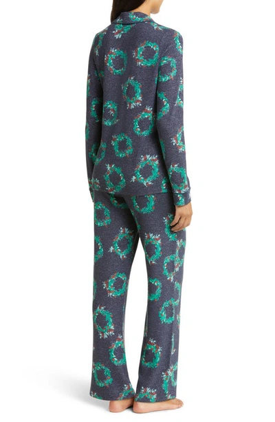Shop Nordstrom Brushed Hacci Pajamas In Navy Peacoat Merry Wreaths