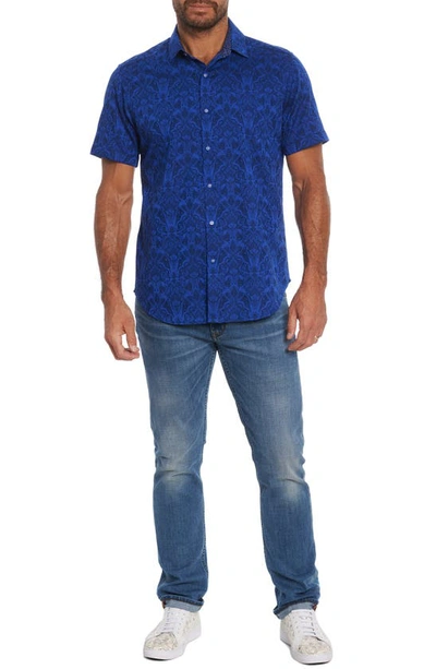 Shop Robert Graham Highland Jacquard Short Sleeve Button-up Shirt In Navy