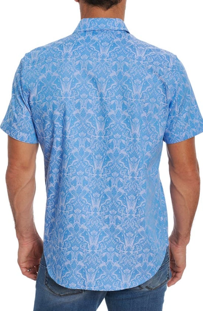 Shop Robert Graham Highland Jacquard Short Sleeve Button-up Shirt In Light Blue