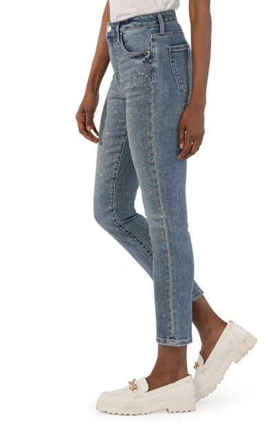 Shop Kut From The Kloth Reese Fab Ab Rhinestone High Waist Ankle Slim Straight Leg Jeans In Landed