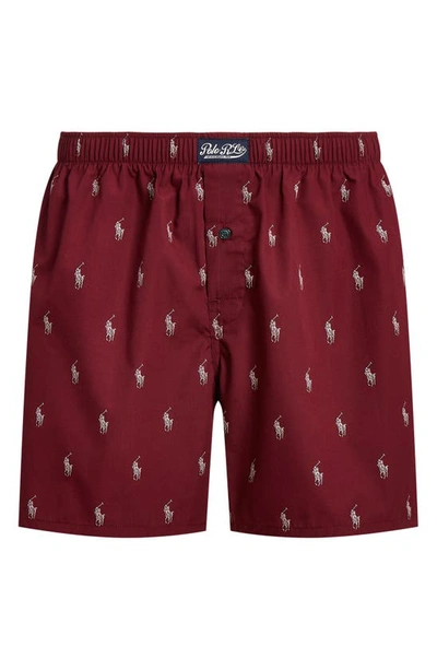 Shop Polo Ralph Lauren Hanging Woven Cotton Boxers In Classic Wine