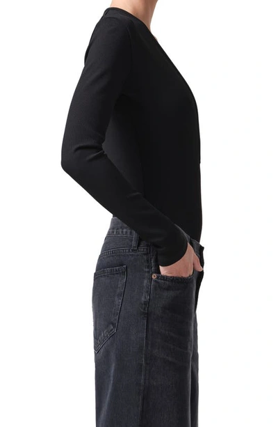 Shop Agolde Zena Plunge Long Sleeve Bodysuit In Black