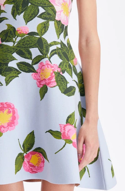 Shop Oscar De La Renta Camellia Jacquard Sleeveless Fit & Flare Dress In Pink/ Pale Blue