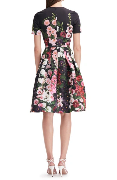 Shop Oscar De La Renta Hollyhock Print Belted Fit & Flare Dress In Pink/ Black