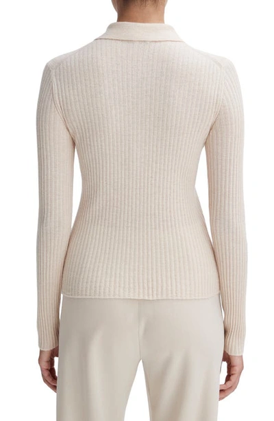 Shop Vince Rib Polo Cardigan In Pale Sand
