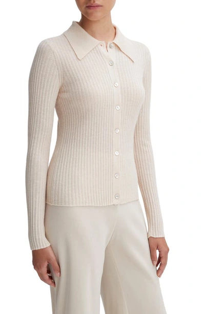 Shop Vince Rib Polo Cardigan In Pale Sand