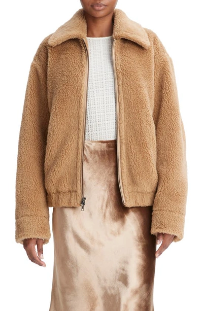 Shop Vince Faux Shearling Bomber Jacket In Sand Shell
